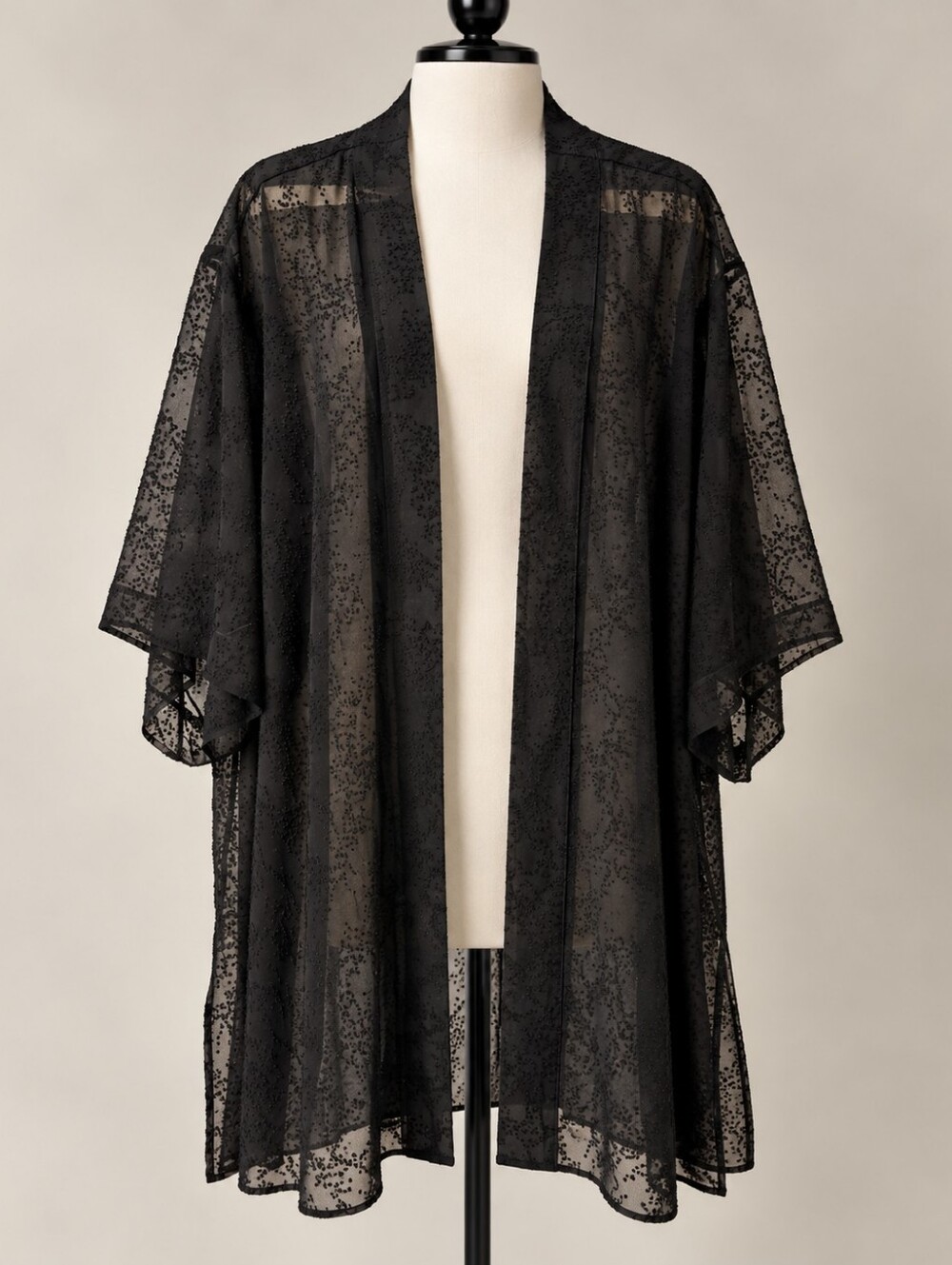 PENN. Penningtons Black Sheer Textured Kimono Duster Plus Size 2X/3X